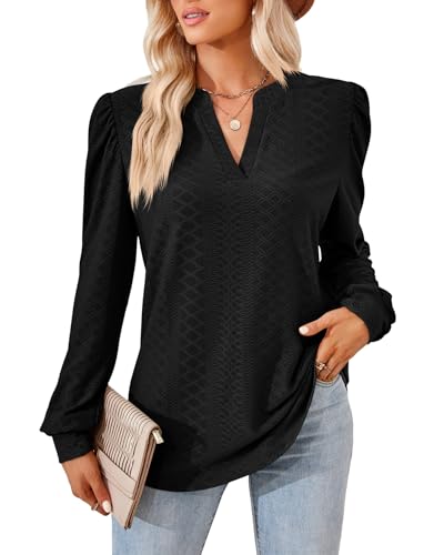 Atxnn Damen Bluse Langarm Oberteile Elegant V-Ausschnitt Tops Einfarbig Lässige Shirts Bequeme Stoffe Blusenshirt Frau Frühling Herbst von Atxnn