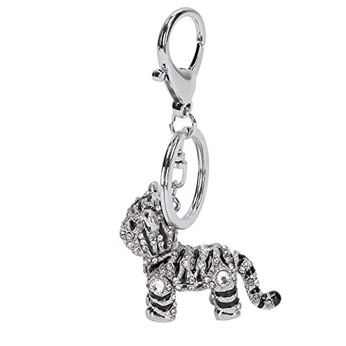 Atyhao Schlüsselanhänger, Silber 3D Tiger Schlüsselanhänger Zinklegierung Strass Funkelnde Schmuck Zubehör Schlüsselanhänger Kreative Anhänger Tasche Ornament für Damen TaschenanhängerHerren von Atyhao