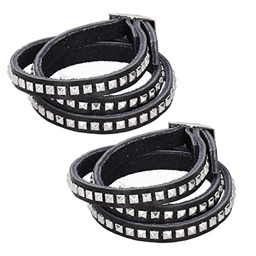 Punk Armband, 2 Stück verstellbare Niet Leder Armbänder Manschette Punk Rock breite Armbänder Hip Hop Armband für Männer Frauen von Atyhao