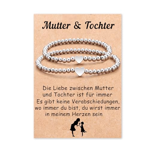 Aunis Mutter Tochter Geschenk Mama Geschenk Süßes Herz 2 Stück Armbänder Mutter Tochter Armband Mama Tochter Geschenk Mädchen Weihnachten Geburtstag Muttertag von Aunis