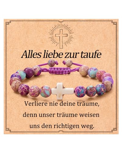 Aunis Taufgeschenke für Mädchen, Naturstein-Kreuz-Armband, Geschenke für Mädchen Tochter Enkelin von Aunis