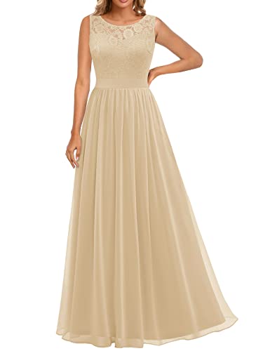 Dressystar 0046 Abendkleid Basic Chiffon Spitzen Ärmellos Brautjungfernkleider Bodenlang Champagner S von Aupuls