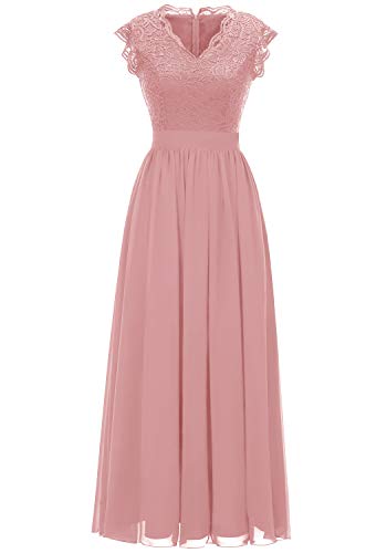 Dressystar Damen Abendkleider Elegant für Hochzeit Maxi Lang Ballkleider Chiffon Spitzen Cocktailkeider Blush 2XL von Dressystar