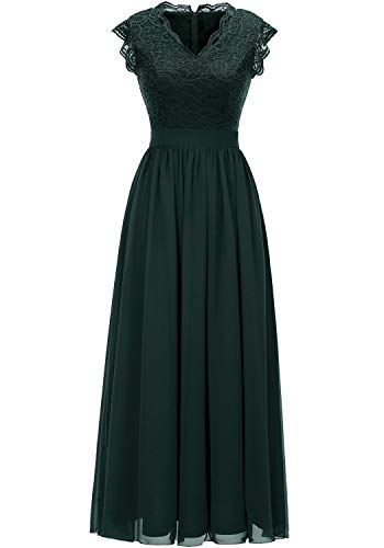 Dressystar Damen Elegant Ballkleider V-Ausschnitt Flora Spitze Chiffon Lang Cocktailkeider Abendkleider Grün M von Dressystar