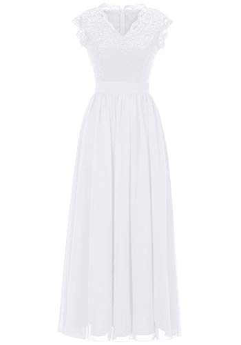 Dressystar Damen Spitzenkleid Abendkleid Lang Elegant für Hochzeit Party Kleid Cocktailkleid Konfirmationskleider Weiß 2XL von Dressystar