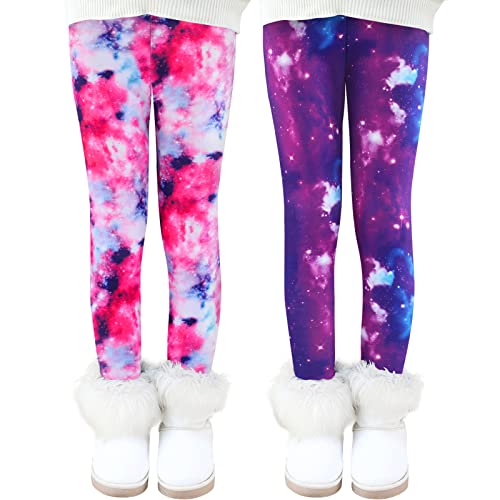 Auranso Thermo Leggings Mädchen Gefütterte Thermoleggings Warme Winter Dick Thermohose für Kinder,2er-Pack Lila Galaxis/Rosa Galaxis 122-128 von Auranso