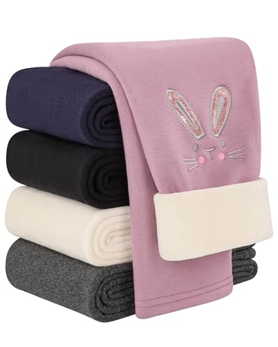 Auranso Thermo Leggings Mädchen Gefüttert Thermoleggings Kinder Hase Winter Baumwolle Warme Rosa 104-110 von Auranso