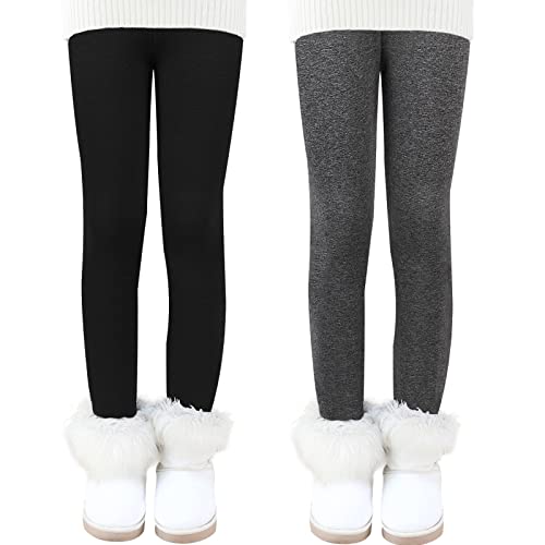 Auranso Thermo Leggings Mädchen Kinder Warme Gefüttert Leggings Winter Thermohose 2er Pack Schwarz/Grau 134-140 von Auranso