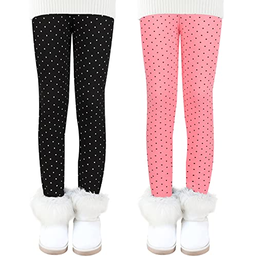 Auranso Thermo Leggings Mädchen Kinder Warme Gefüttert Leggings Winter Thermohose 2er Pack Schwarz/Rosa A 122-128 von Auranso