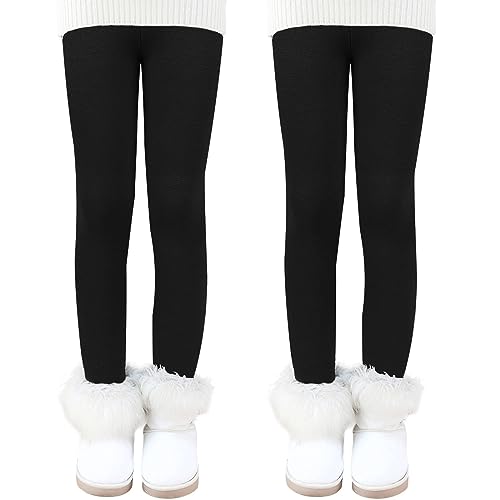 Auranso Thermo Leggings Mädchen Kinder Warme Gefüttert Leggings Winter Thermohose 2er Pack Schwarz 128-134 von Auranso