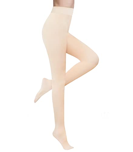 Aurueda Damen Thermo Strumpfhosen Winter Warme Extra Dicke Fleece Leggings Gefüttert Hautfarben Plüsch Pantyhose 350g von Aurueda