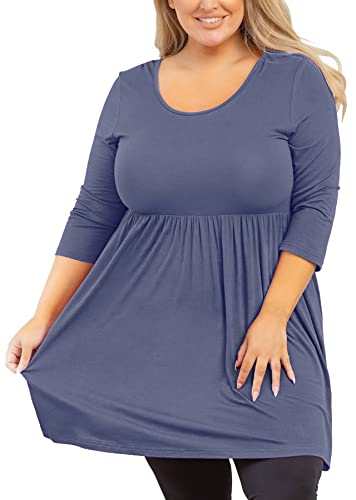 AusLook Damen Tunika Plus Size 3/4 Ärmel Rundhals Fluid Bluse Lockere Passform Babydoll Umstandshemden M-5X A11-Lila Grau 1X AusLook Damen Tunika Plus Size 3/4 Ärmel Rundhals Fluid Bluse Lockere Passform Babydoll Umstandshemden M-5X A11-Lila Grau 1X von AusLook