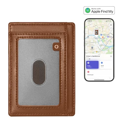 Auskang Smart Kartenetui, Kreditkartenetui mit IOS Wo ist? (Find My) App, RFID Schutz Slim Wallet Geldbeutel Portmonee für Damen Herren-Braun von Auskang