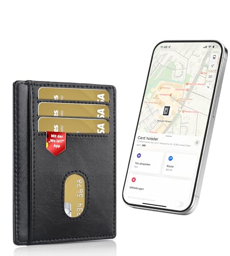 Auskang Smart Kartenetui, Kreditkartenetui mit IOS Wo ist? (Find My) App, RFID Schutz Slim Wallet Geldbeutel Portmonee für Damen Herren- Schwarz von Auskang