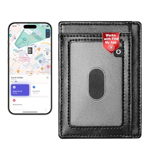 Auskang Smart Wallet, Kreditkartenetui Kompatibel mit iOS Find My App, RFID-blockierender Kartenhalter, Minimalistische Brieftasche, Dünne Kartenbrieftasche, Geschenk für Männer UK (Schwarz), Schwarz von Auskang