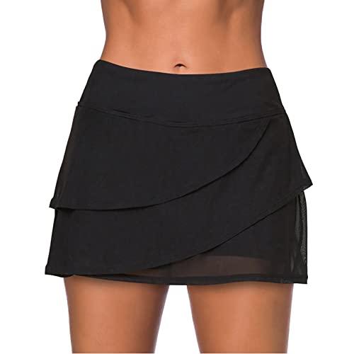 Ausla Damen-Bikinihose mit Volant und Hoher Taille, Bademode, Bademode, Gefüttert mit Shorts, Baderöcken(XL-Schwarz) von Ausla