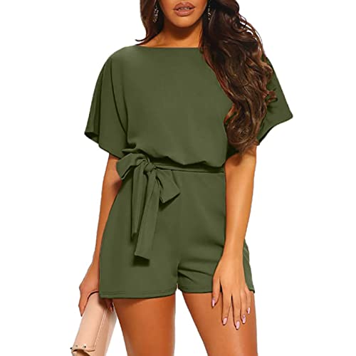 Ausla Damen Jumpsuit Elegant Overall Playsuit Damen Sommer Kurz Jumpsuit mit Hoher Taille Gestaltet (Grün, M) von Ausla