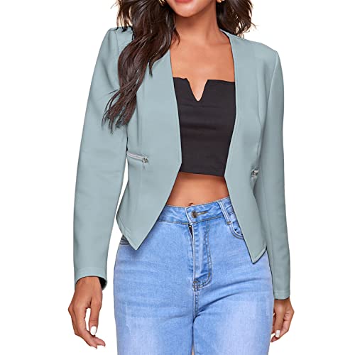 Ausla Female Blazer Einfarbiger Damen Elegant Langarm Sakko Geschäft Büro Jacke Kurz Mantel (S-Grün) von Ausla