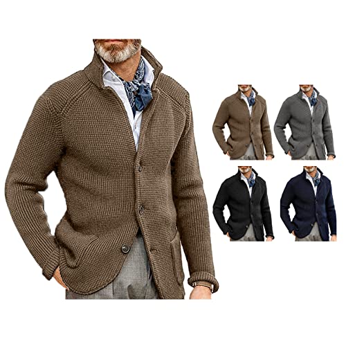 Ausla Herren Strickjacke mit V-Ausschnitt und Knopfleiste Outdoor Sweatshirt Cardigan Feinstrick (M-Khaki) von Ausla