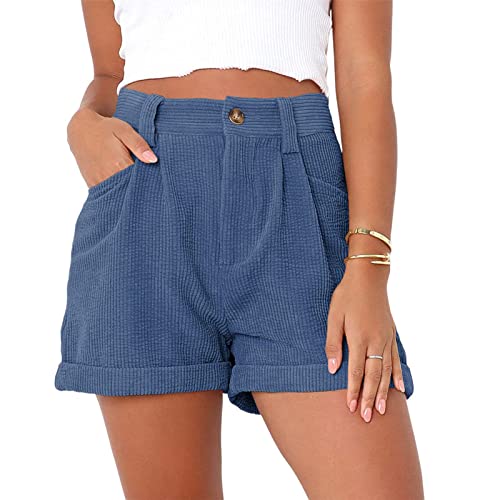 Ausla Lässige Cord-Shorts für Damen, Mittlere Taille, Cord-Shorts mit Bündchen und Taschen, Lockere, Kurze Hose (XL) von Ausla