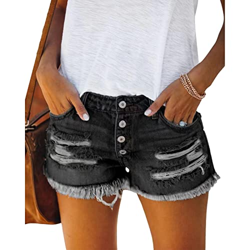 Ausla Lässige Denim-Shorts für Damen, Quaste, Distressed, Zerrissene Sommerjeans, Kurze Hotpants mit Taschen (L) von Ausla