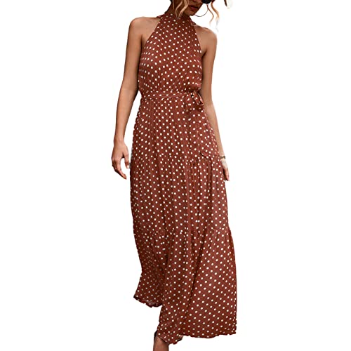 Damen Ärmellose Kleider, Neckholder Langes Sexy Sommer Böhmisches Lässig A-Linie Boho Kleid Swing Beach Sun Dress(XL-Kaffee) von Ausla