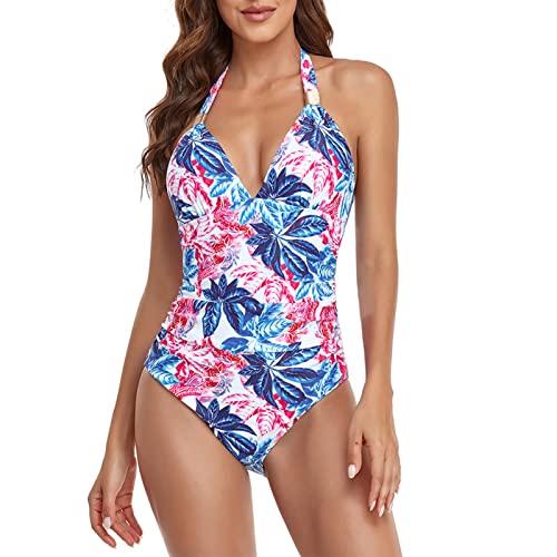 Damen Badeanzug Einteiliger V Ausschnitt Push Up Bademode Self Tie Back Backless Swimsuit(XL-Geben Sie 5 EIN) von Ausla