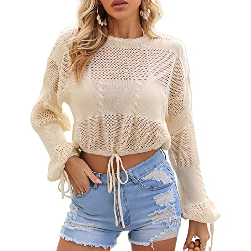 Damen Bikini Cover Up Crochet Hohle Abdeckung Kordelzug Crop Top Aushöhlen Pullover (S) von Ausla