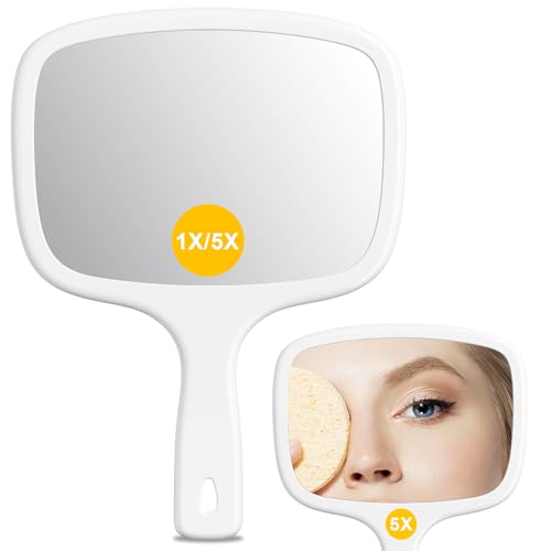 Auxmir Handspiegel mit Griff, Doppelseitig Kosmetikspiegel mit 1X/5X Vergrößerung, Tragbar Schminkspiegel Spiegel für Friseur, Haare Schneiden, Rasieren, Makeup, Beauty, Gesichtspflege, Quadratisch Auxmir Handspiegel mit Griff, Doppelseitig Kosmetikspiegel mit 1X/5X Vergrößerung, Tragbar Schminkspiegel Spiegel für Friseur, Haare Schneiden, Rasieren, Makeup, Beauty, Gesichtspflege, Quadratisch von Auxmir
