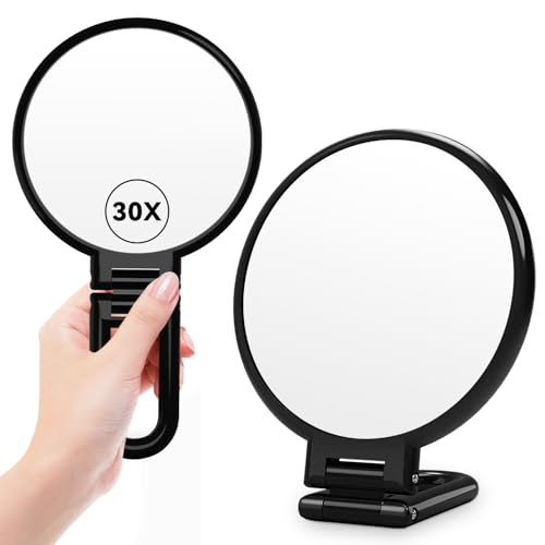 Auxmir Vergrößerungsspiegel 30X/1X Vergrößerung, Faltbar Kosmetikspiegel Handspiegel mit Griff, Doppelseitig Schminkspiegel 360° Drehbar, Tragbar Spiegel für Friseur, Rasieren, Makeup, Schwarz Auxmir Vergrößerungsspiegel 30X/1X Vergrößerung, Faltbar Kosmetikspiegel Handspiegel mit Griff, Doppelseitig Schminkspiegel 360° Drehbar, Tragbar Spiegel für Friseur, Rasieren, Makeup, Schwarz von Auxmir