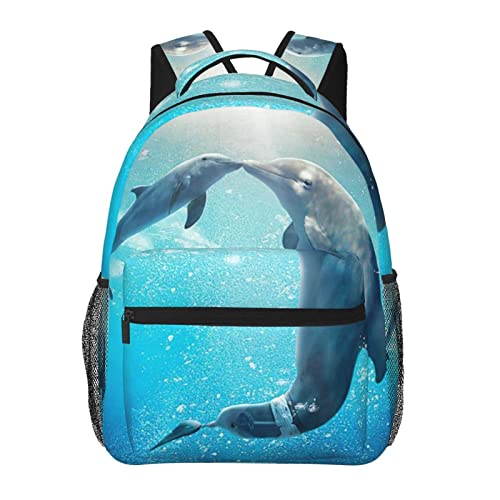 AvImYa Dolphin In Sea Einfacher moderner lässiger Rucksack für Schule, Jungen, Mädchen, College-Schultasche, Tagesrucksack, mittelgroß, Geschenke (29 x 20 x 40 cm), Schwarz , One size von AvImYa