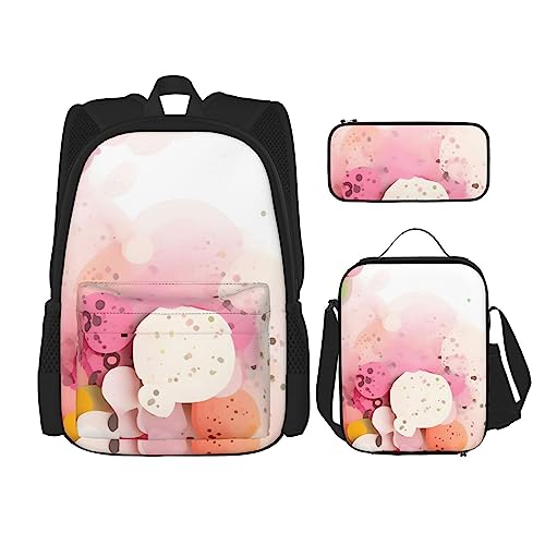 AvImYa Rucksack + Federmäppchen/Beutel + Lunchtasche Kombination Schultaschen Büchertasche Mädchen Jungen Kinder Studenten leicht langlebig Farbe Fragment Papier, Schwarz , Einheitsgröße von AvImYa