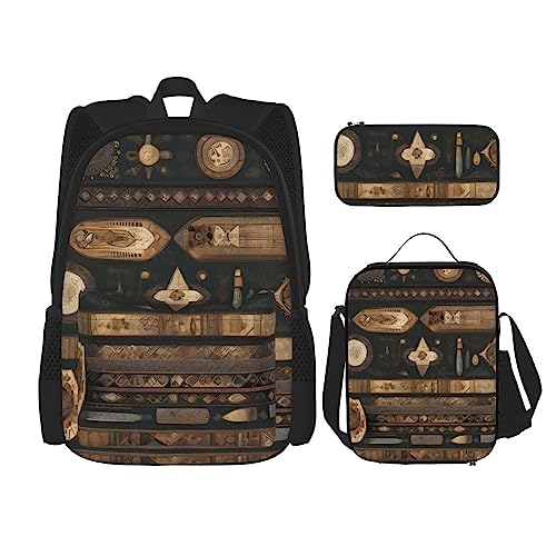 AvImYa Rucksack + Federmäppchen + Lunch-Tasche + Lunch-Tasche Kombination Schultaschen Büchertasche Mädchen Jungen Kinder Studenten Leicht Langlebig Böhmischen Stil, Schwarz , Einheitsgröße von AvImYa