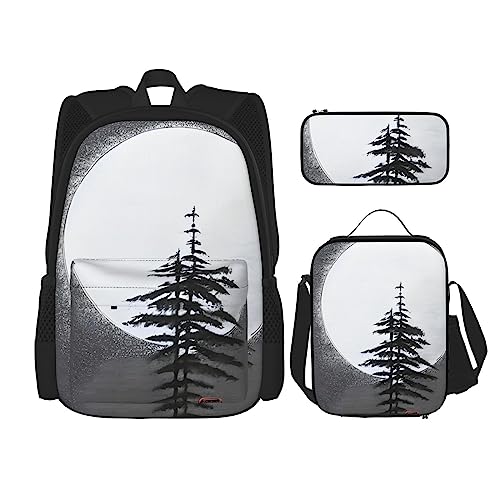AvImYa Rucksack + Federmäppchen + Lunch-Tasche + Lunch-Tasche Kombination Schultaschen Büchertasche Mädchen Jungen Kinder Studenten Leicht Langlebig Mond Kiefer Baum, Schwarz , Einheitsgröße AvImYa Rucksack + Federmäppchen + Lunch-Tasche + Lunch-Tasche Kombination Schultaschen Büchertasche Mädchen Jungen Kinder Studenten Leicht Langlebig Mond Kiefer Baum, Schwarz , Einheitsgröße von AvImYa
