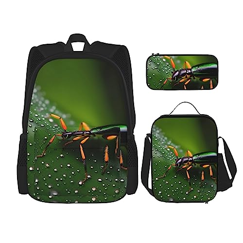 AvImYa Rucksack + Federmäppchen + Lunch-Tasche + Lunch-Tasche Kombination Schultaschen Büchertasche Mädchen Jungen Kinder Studenten Leicht Langlebig Regenbogen Insekten, Schwarz , Einheitsgröße von AvImYa