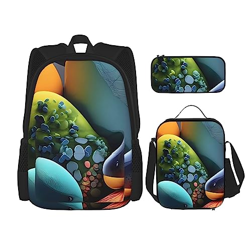 AvImYa Rucksack + Federmäppchen + Lunch-Tasche + Lunch-Tasche Kombination Schultaschen Büchertasche Mädchen Jungen Kinder Studenten leicht langlebig Farbsteine, Schwarz , Einheitsgröße von AvImYa