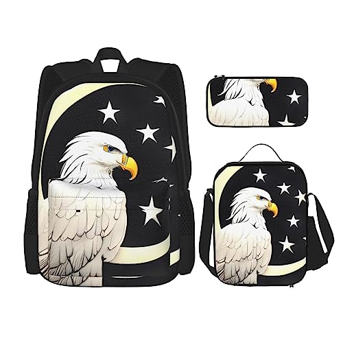 AvImYa Rucksack + Federmäppchen + Lunch-Tasche + Lunch-Tasche Kombination Schultaschen Büchertasche Mädchen Jungen Kinder Studenten leicht langlebig weiß Kopf Skulptur Skizze, Schwarz , Einheitsgröße von AvImYa