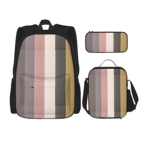 Rucksack + Federmäppchen + Lunch-Tasche + Lunch-Tasche Kombination Schultaschen Büchertasche Mädchen Jungen Kinder Studenten leicht langlebig ein warmes und rustikales Farbschema, Schwarz , von AvImYa