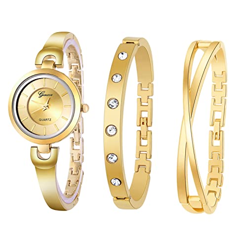 Avaner 3 Stück Damenuhren Mode Personalisierte Treibsand Uhr mit Bar Skala Zifferblatt Damen Armbanduhr Schmuckschließe Armband Armbänder für Frauen von Avaner