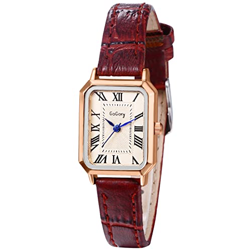 Avaner Damen Uhr Lederarmbanduhr mit Quadratisches Rundes Zifferblatt Damenuhr Strass Balken Skala Analog Quarz Uhr Geschenke für Frauen Mädchen von Avaner