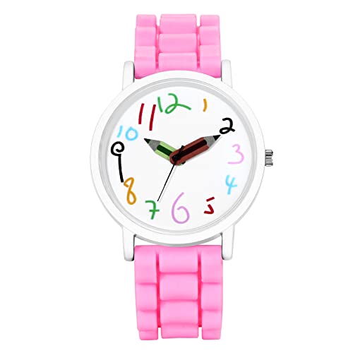 Avaner Kinderuhr Armbanduhr Jungen Mädchen Uhr Minimalistische Cartoon Bleistift dekorative Zeiger Silikonband Jugend Quarzuhr von Avaner