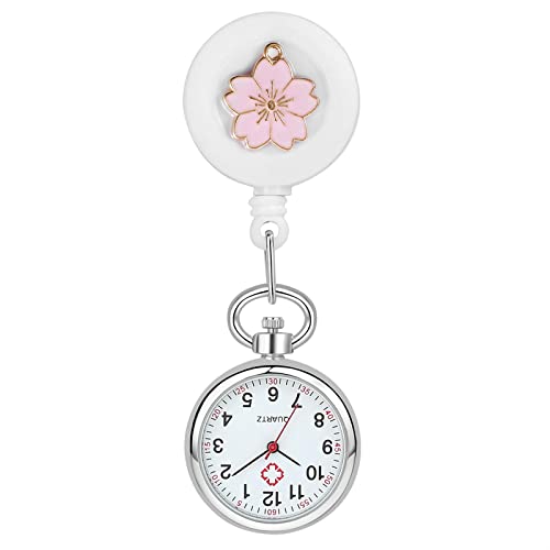 Avaner Krankenschwesternuhr Krankenschwester Uhren, Schwesternuhr Blumen Design mit Clip, Ausziehbare Pflegeuhr FOB Analog Quarzwerk Taschenuhr Ansteckuhr für Pflege Doktor Arzt Schwestern von Avaner