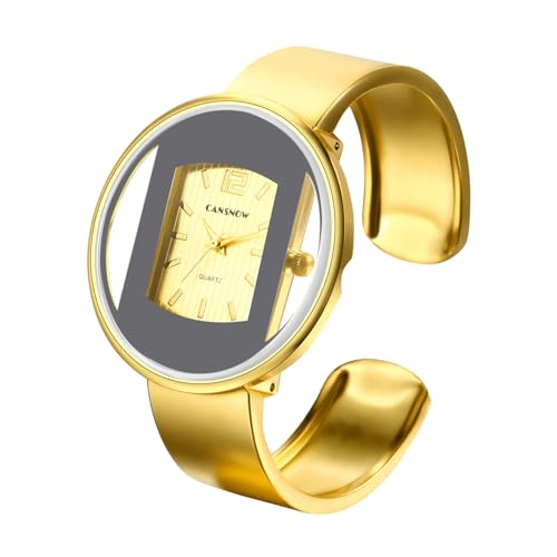 Avaner Uhr Damen Offene Armband: Armbanduhr für Damen Analoge Quarz Uhren mit Balkenskala Universelles Freizeitmodell für alle Jahreszeiten in Gold von Avaner