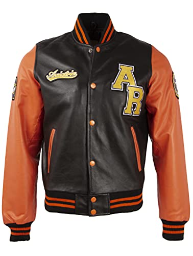 Aviatrix Herren Baseball-Bomberjacke aus echtem Rindsleder, Varsity-Patch (VZH7), orange / schwarz, XXXL von Aviatrix