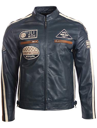 Aviatrix Herren Echtleder Bikerjacke mit Bandkragen und Rennabzeichen (CXUS) von Aviatrix