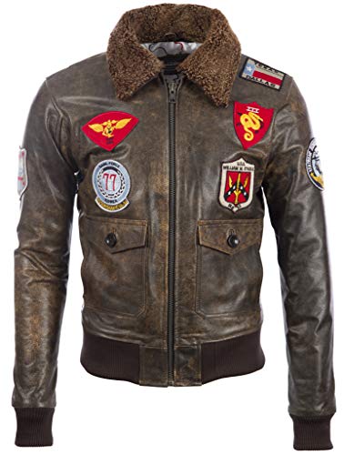 Aviatrix Herren Echtleder Vintage Effekt Pilot Flug Bomber Jacke mit Abzeichen (TM72) von Aviatrix