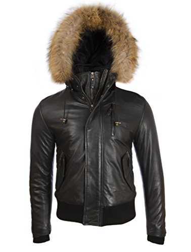 Aviatrix Herren Hochwertig Echtes Leder Mode Jacke Mit Abnehmbare Kapuze (QS6C) von Aviatrix