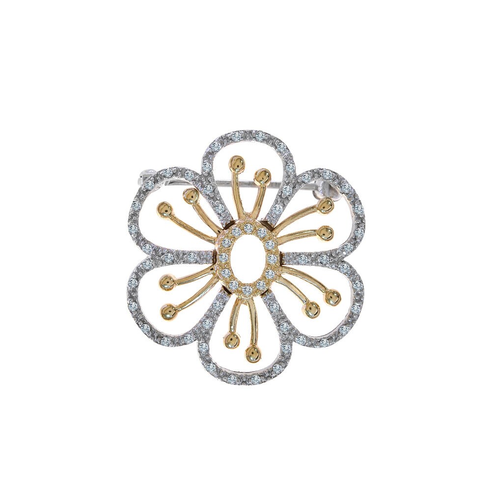 0.40 Ct. Diamant Zweifarbige Vintage Blumen Brosche 14K von AvitalandCoJewelry