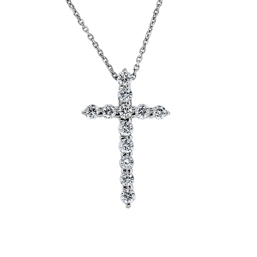 1.00 Ct. Tw. Rundes Diamantkreuz Auf 18" Kabelkette 14K Weißgold von AvitalandCoJewelry