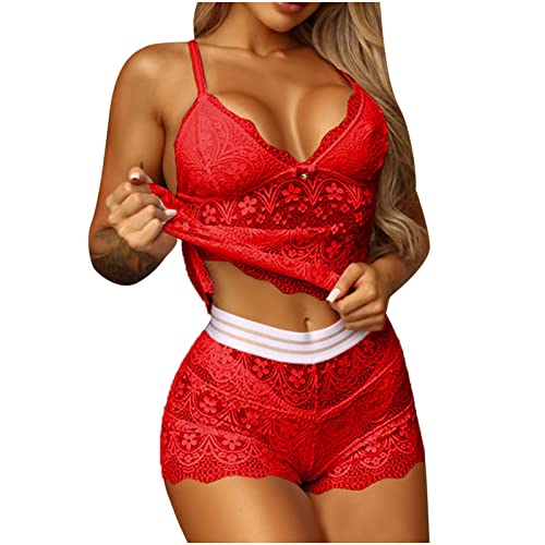 Awrvia Angebot des Tages Damen Dessous Damen Sexy Unterwäsche Push Up Spitzen-BH und Höschen Verstellbar Riemen 2-teiliges Set Erotisch Tüll Transparent Lingerie Hohe Taille Zweiteiliges von Awrvia